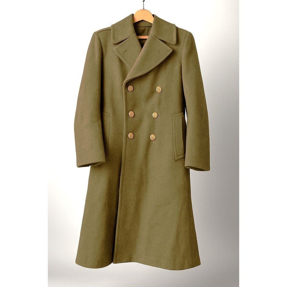 Vintage USA Military Wool Coat Mens 36R Army Green Overcoat Coldweather WWII